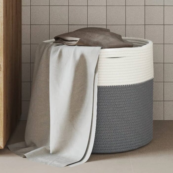 Panier de rangement gris et blanc Ø40x35 cm coton – Image 1