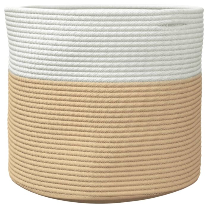 Panier de rangement beige et blanc Ø40x35 cm coton – Image 2
