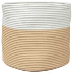 Panier de rangement beige et blanc Ø40x35 cm coton – Image 3