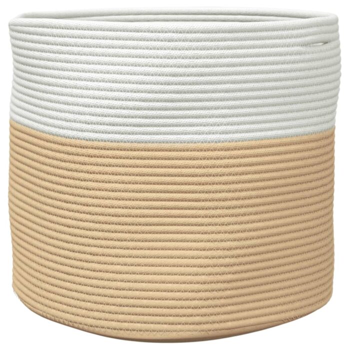 Panier de rangement beige et blanc Ø40x35 cm coton – Image 3