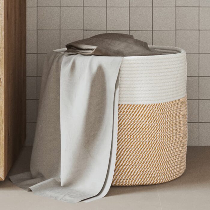 Panier de rangement marron et blanc Ø40x35 cm coton – Image 1