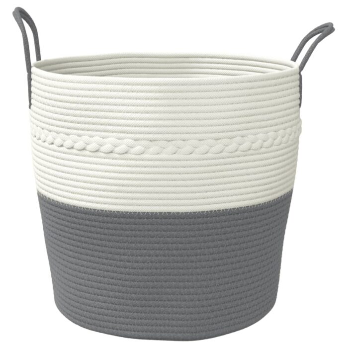 Panier de rangement gris et blanc Ø43x38 cm coton – Image 2