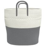 Panier de rangement gris et blanc Ø43x38 cm coton – Image 3