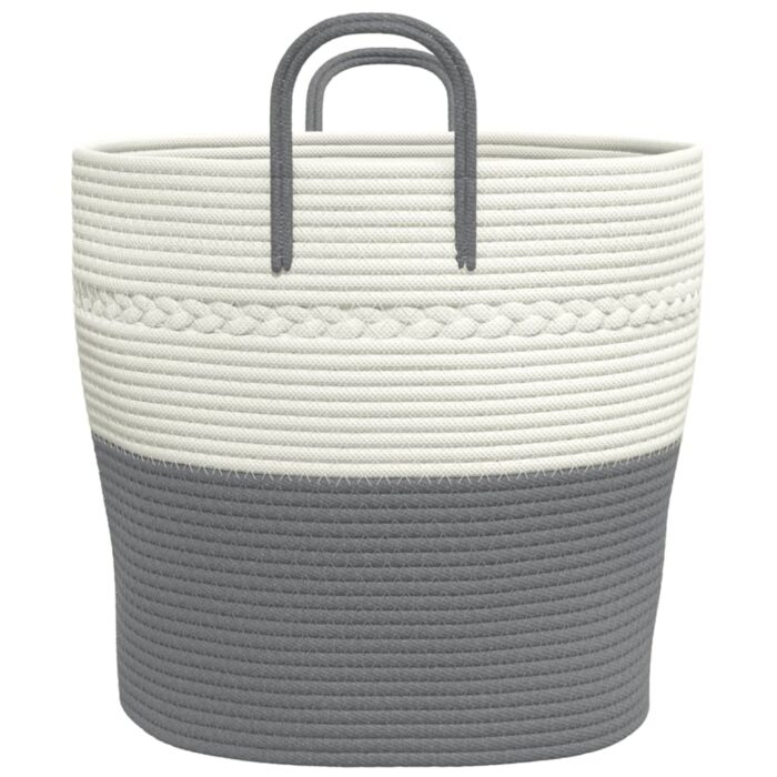 Panier de rangement gris et blanc Ø43x38 cm coton – Image 3
