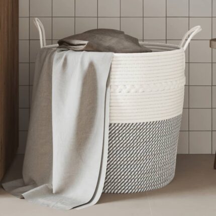 Panier de rangement gris et blanc Ø43x38 cm coton