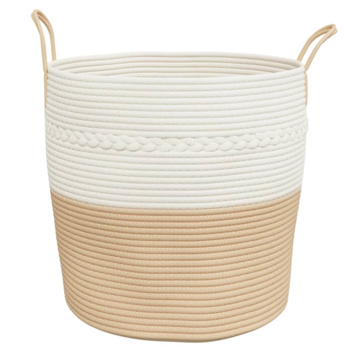 Panier de rangement beige et blanc Ø43x38 cm coton – Image 2