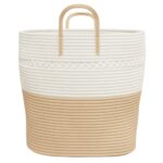 Panier de rangement beige et blanc Ø43x38 cm coton – Image 3