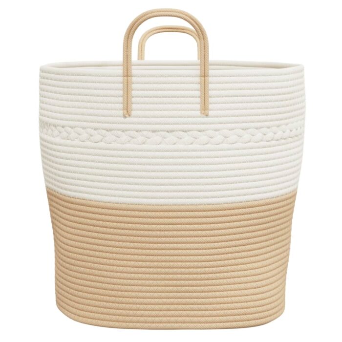 Panier de rangement beige et blanc Ø43x38 cm coton – Image 3