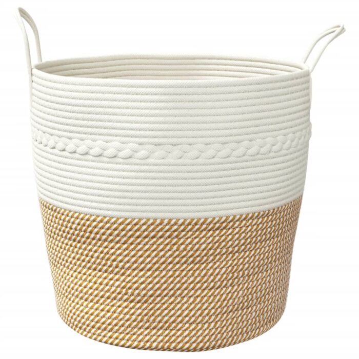 Panier de rangement marron et blanc Ø43x38 cm coton – Image 2