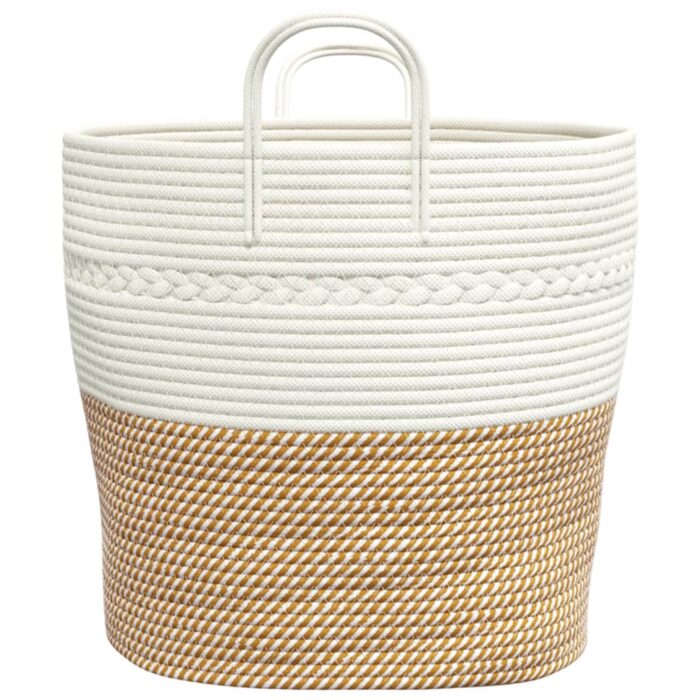 Panier de rangement marron et blanc Ø43x38 cm coton – Image 3