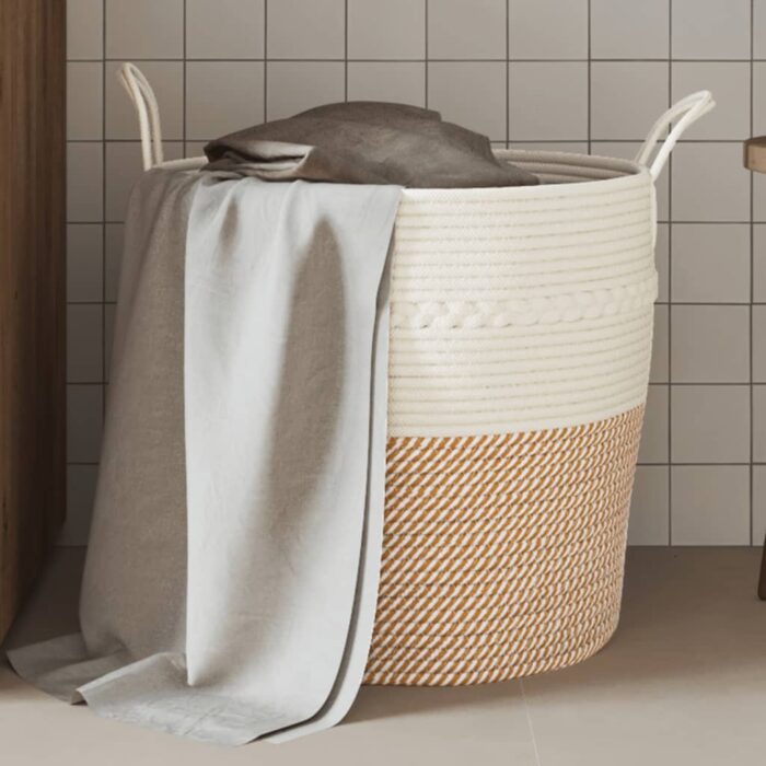 Panier de rangement marron et blanc Ø43x38 cm coton – Image 1