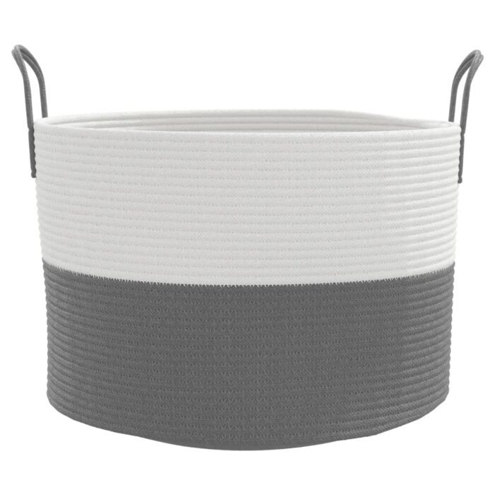 Panier de rangement gris et blanc Ø51x33 cm coton – Image 2