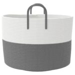 Panier de rangement gris et blanc Ø51x33 cm coton – Image 3