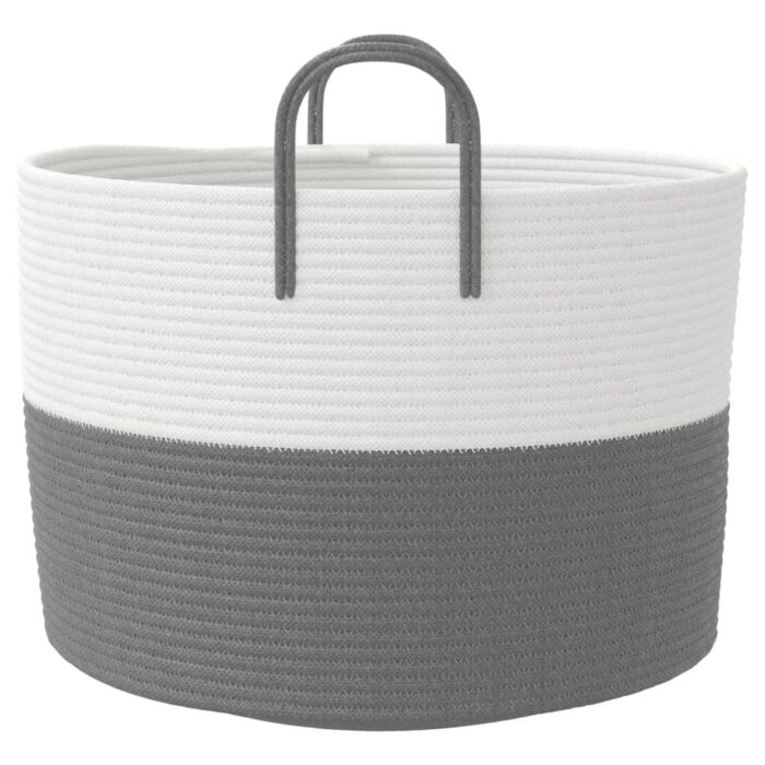 Panier de rangement gris et blanc Ø51x33 cm coton – Image 3