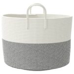 Panier de rangement gris et blanc Ø51x33 cm coton – Image 3