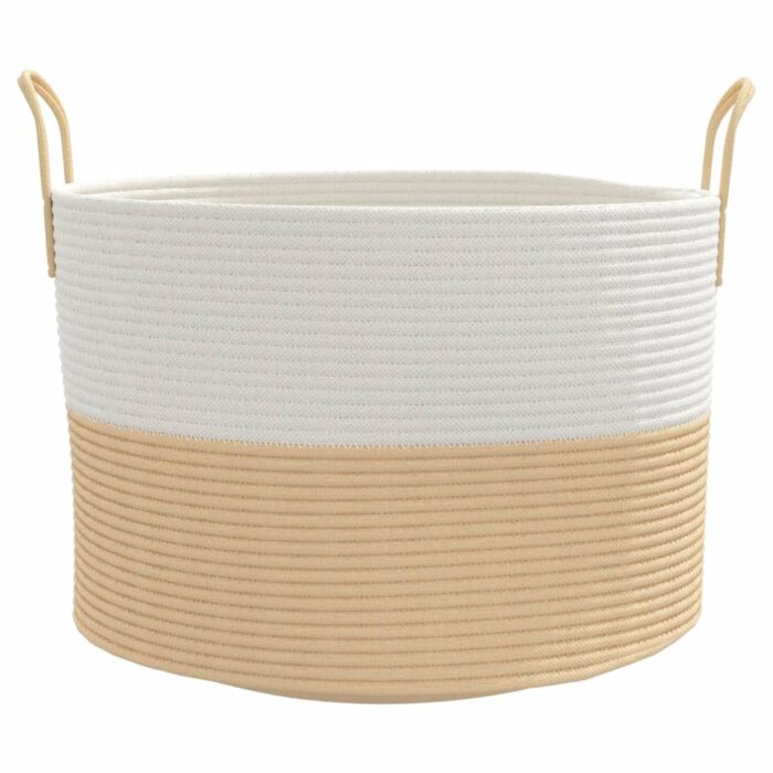 Panier de rangement beige et blanc Ø51x33 cm coton – Image 2