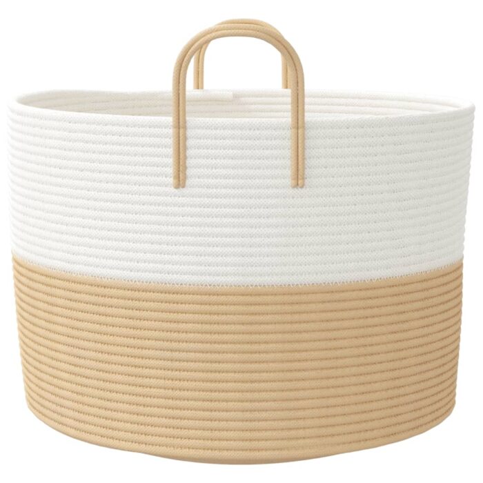 Panier de rangement beige et blanc Ø51x33 cm coton – Image 3