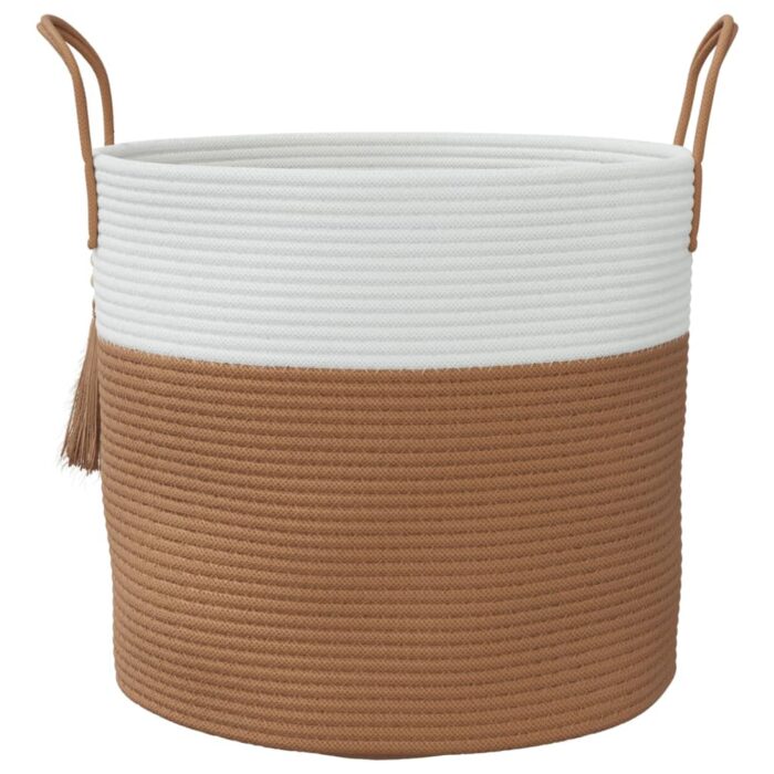 Panier de rangement marron et blanc Ø40x35 cm coton – Image 2