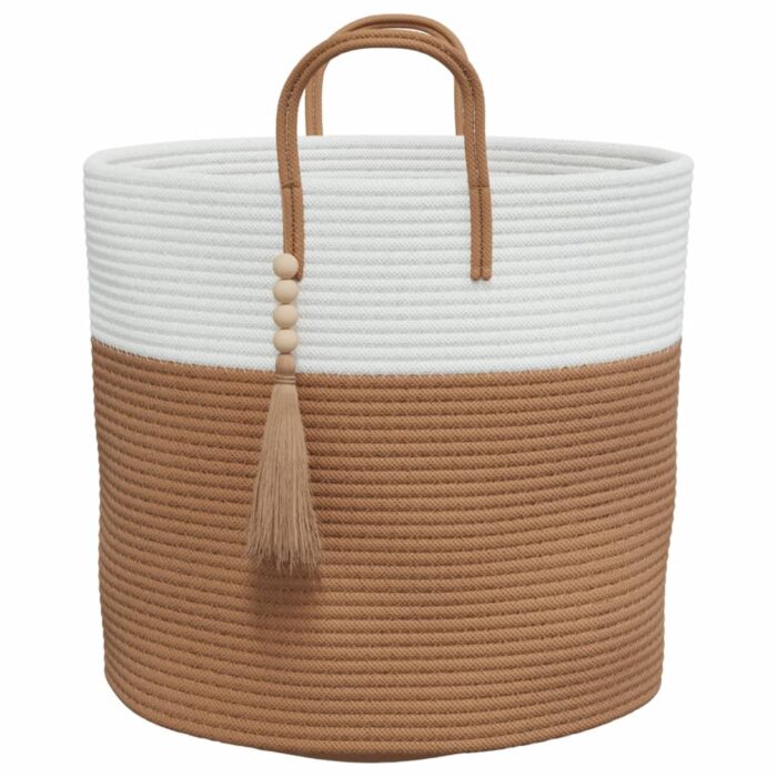 Panier de rangement marron et blanc Ø40x35 cm coton – Image 3