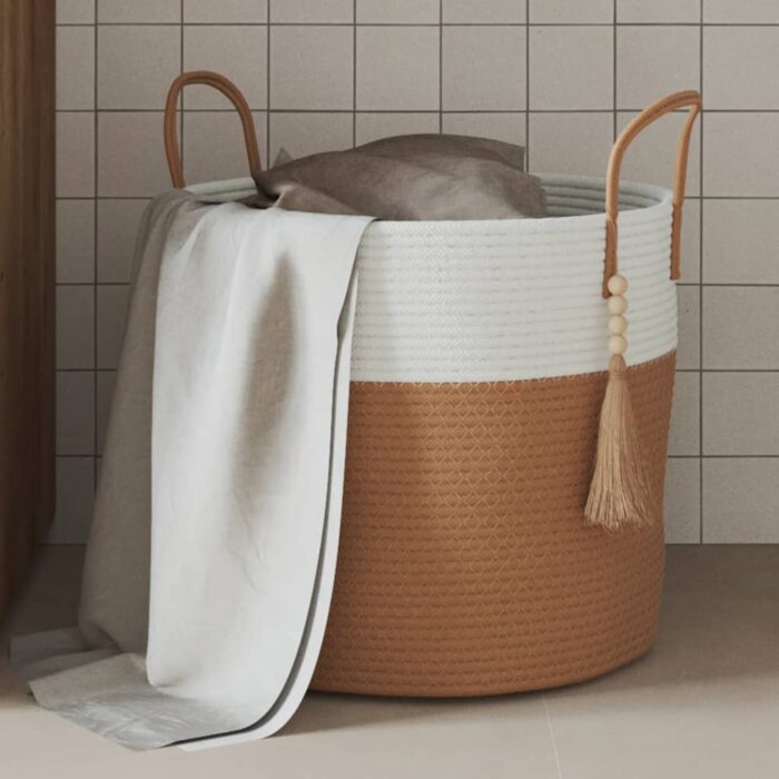 Panier de rangement marron et blanc Ø40x35 cm coton – Image 1