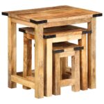 Tables d'appoint gigognes 3 pcs bois de manguier massif brut – Image 2