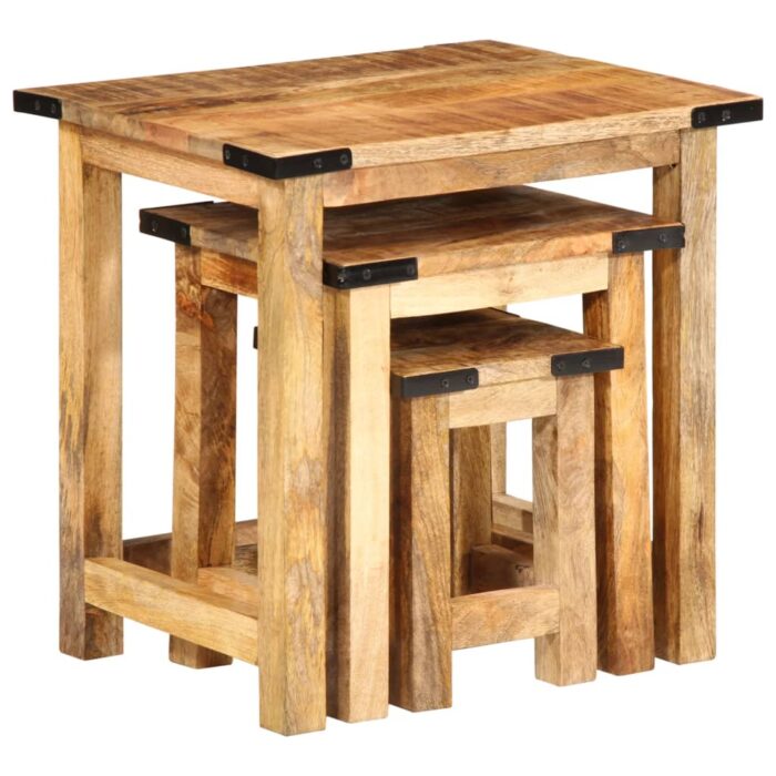 Tables d'appoint gigognes 3 pcs bois de manguier massif brut – Image 2