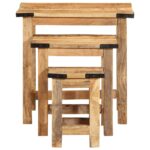 Tables d'appoint gigognes 3 pcs bois de manguier massif brut – Image 3