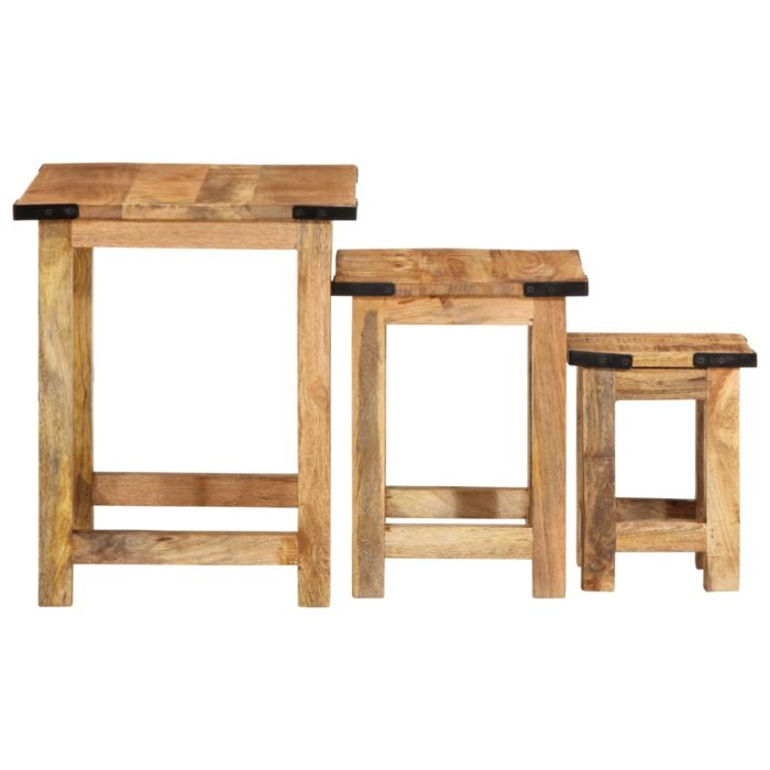 Tables d'appoint gigognes 3 pcs bois de manguier massif brut – Image 4