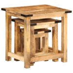Tables d'appoint gigognes 3 pcs bois de manguier massif brut – Image 5