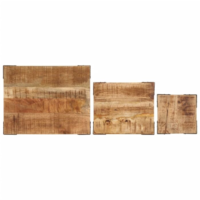 Tables d'appoint gigognes 3 pcs bois de manguier massif brut – Image 6