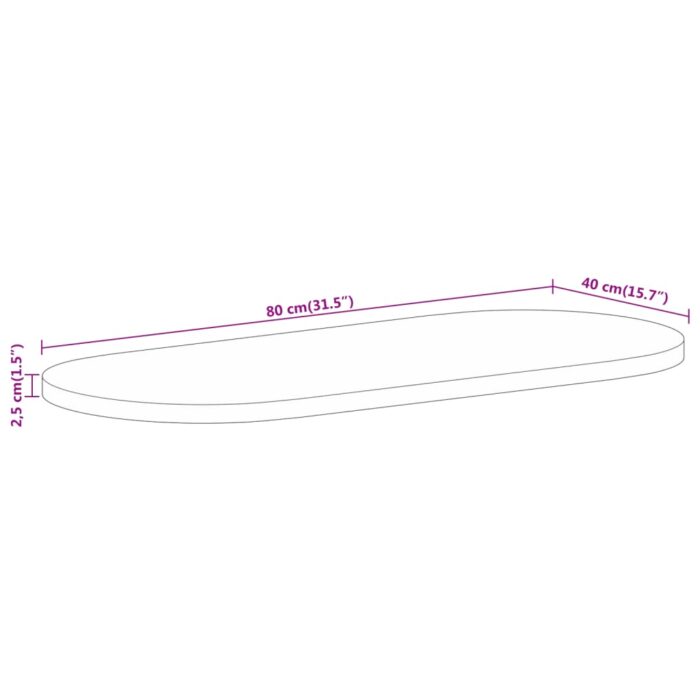 Dessus de table 80x40x2,5 cm ovale bois massif de manguier brut – Image 7