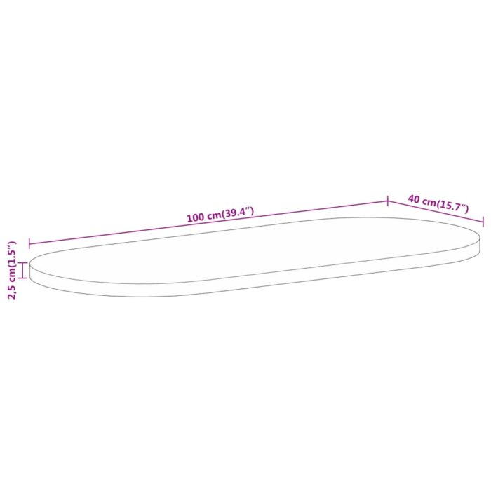 Dessus de table 100x40x2,5cm ovale bois massif de manguier brut – Image 7