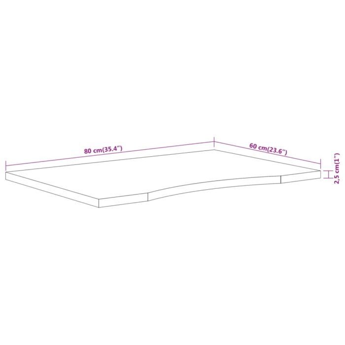 Dessus de bureau 80x60x2,5cm rectangulaire bois massif d'acacia – Image 7