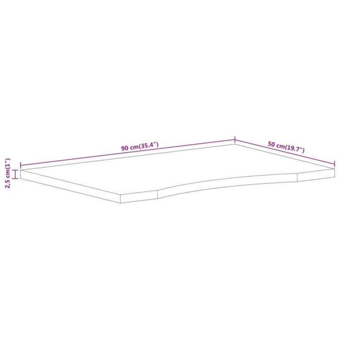Dessus de bureau avec courbe 90x50x2,5 cm manguier massif brut – Image 7