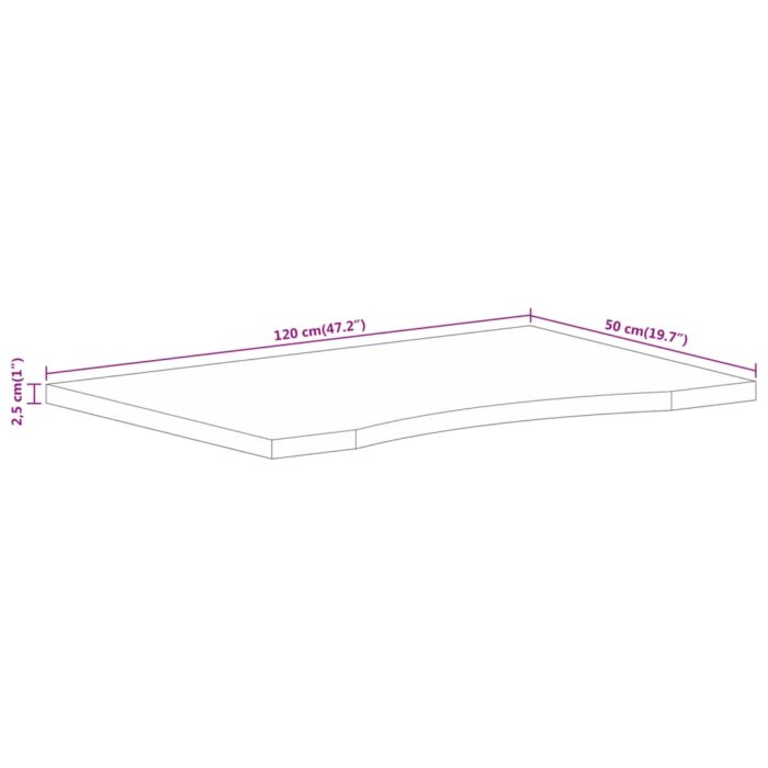 Dessus de bureau avec courbe 120x50x2,5 cm manguier massif brut – Image 7