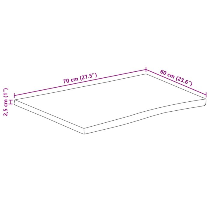 Dessus de table 70x60x2,5 cm bord vivant bois massif manguier – Image 8