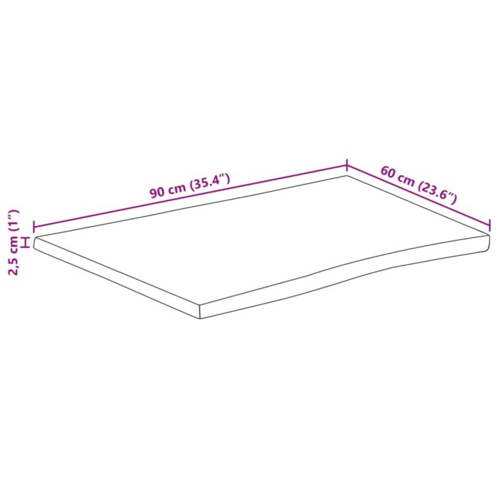 Dessus de table 90x60x2,5 cm bord vivant bois massif manguier – Image 8