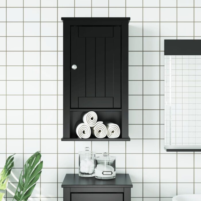 Armoire murale de salle de bain BERG noir bois de pin massif – Image 1