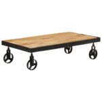 Table basse avec roulettes bois de manguier massif 100x55x26 cm – Image 8