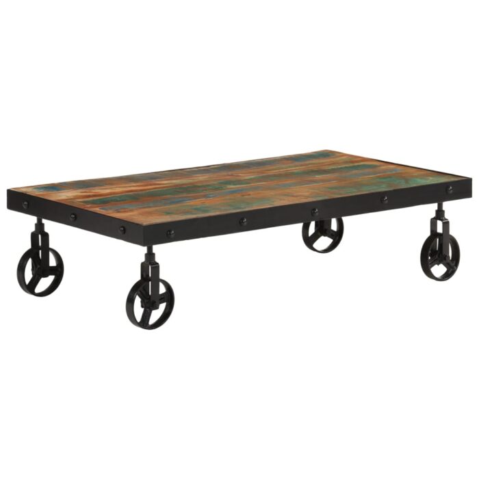 Table basse roulettes bois de récupération massif 100x55x26 cm – Image 1
