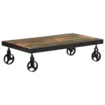 Table basse roulettes bois de récupération massif 100x55x26 cm – Image 9