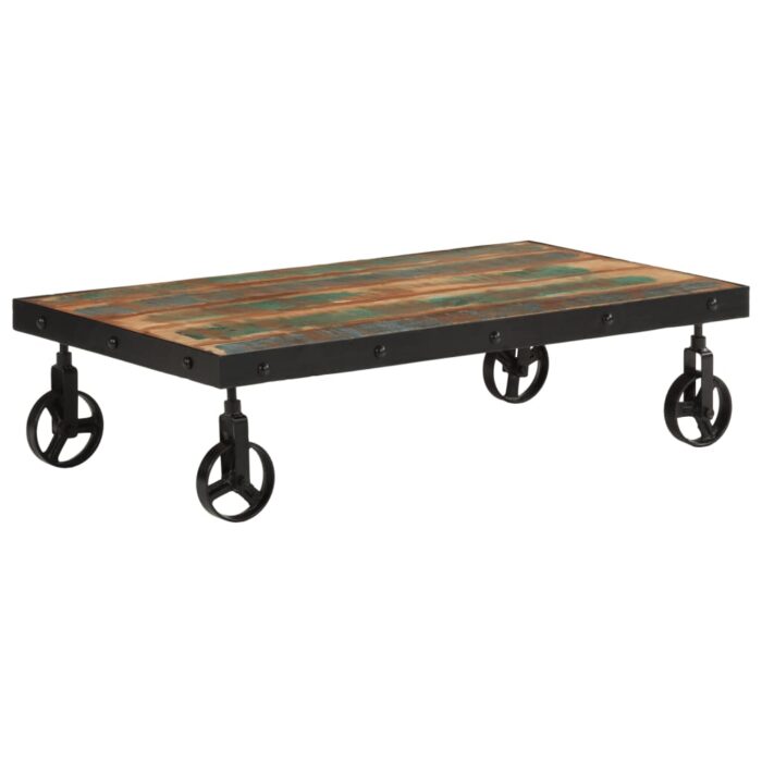 Table basse roulettes bois de récupération massif 100x55x26 cm – Image 9