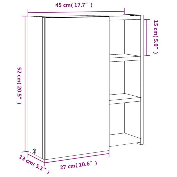 Armoire de salle de bain à miroir avec LED blanc 45x13x52 cm – Image 10