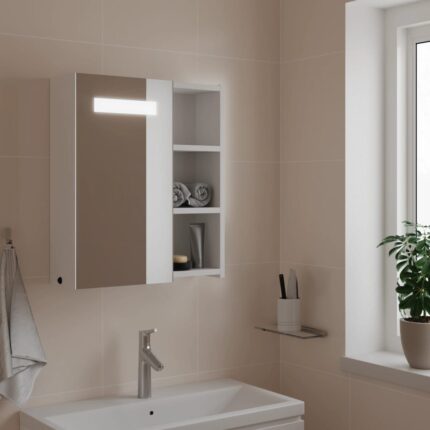 Armoire de salle de bain à miroir avec LED blanc 45x13x52 cm