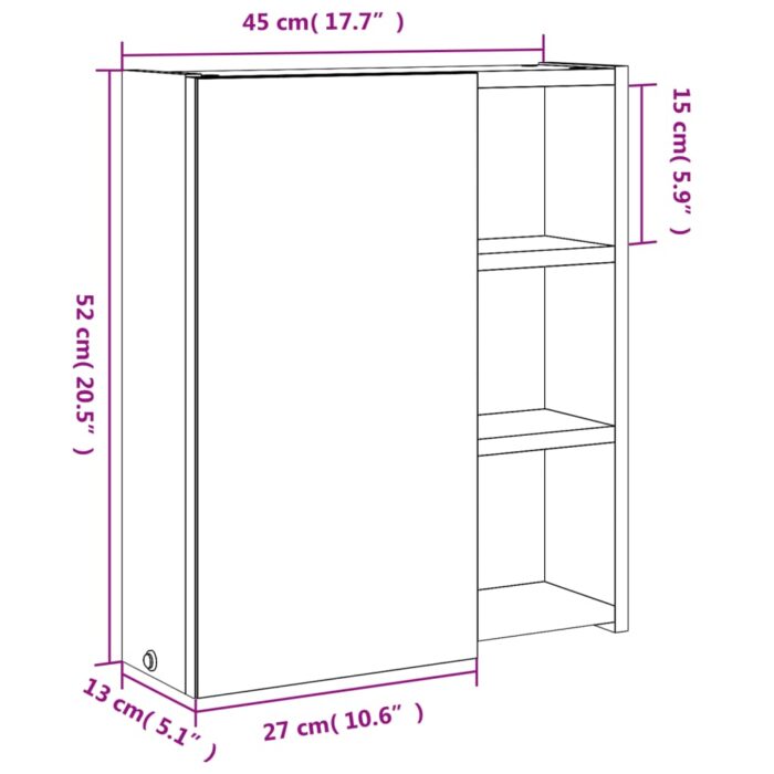 Armoire de salle de bain à miroir avec LED noir 45x13x52 cm – Image 10