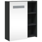 Armoire de salle de bain à miroir avec LED noir 45x13x52 cm – Image 2