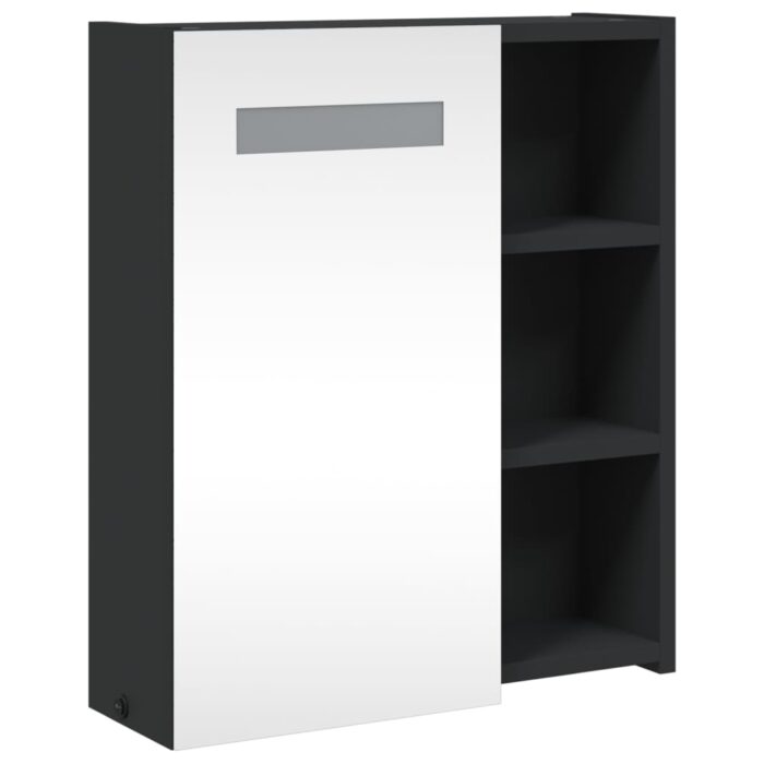 Armoire de salle de bain à miroir avec LED noir 45x13x52 cm – Image 2