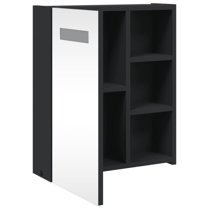Armoire de salle de bain à miroir avec LED noir 45x13x52 cm – Image 3