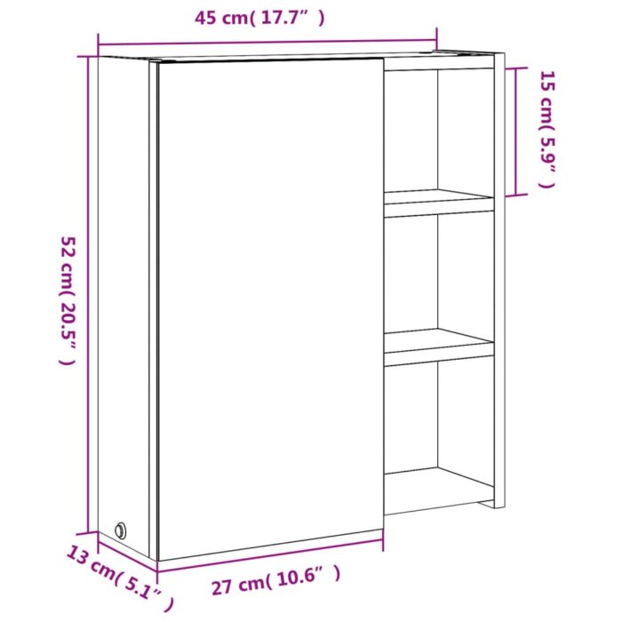 Armoire de salle de bain à miroir avec LED chêne 45x13x52 cm – Image 10