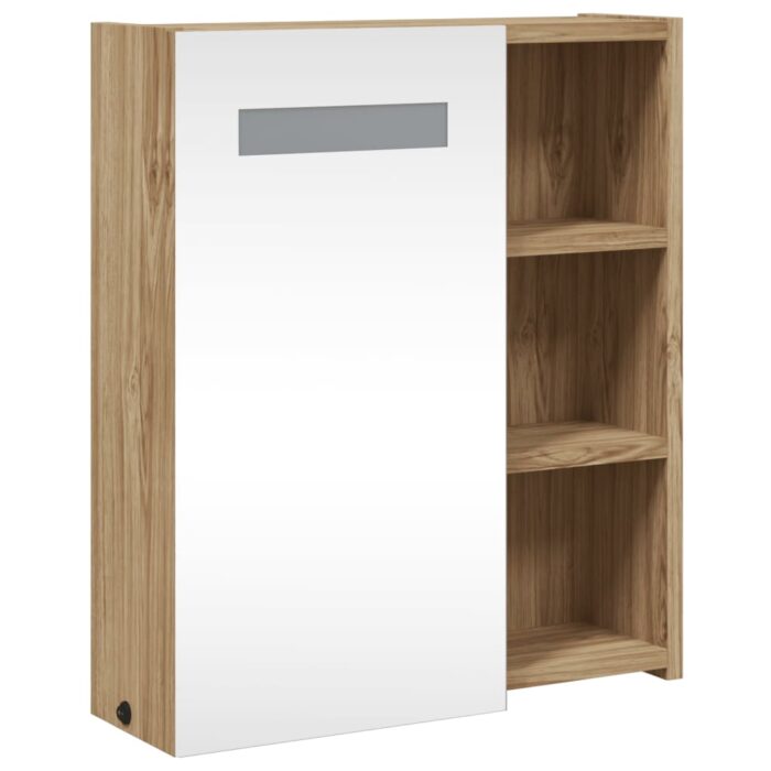 Armoire de salle de bain à miroir avec LED chêne 45x13x52 cm – Image 2